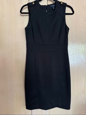 Banana Republic Black Sleeveless Sheath Dress with Gold Button Detail